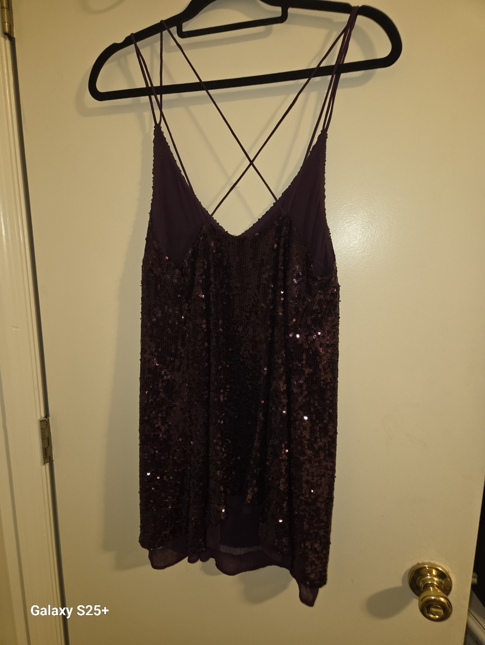 Free People Dark Purple Sequin Tank Top Womens XS Cross Back Strap - Picture 6 of 7